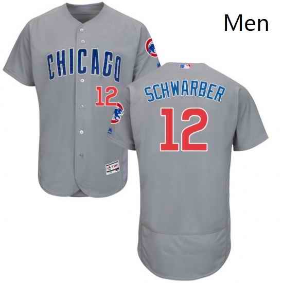Mens Majestic Chicago Cubs 12 Kyle Schwarber Grey Road Flex Base Authentic Collection MLB Jersey